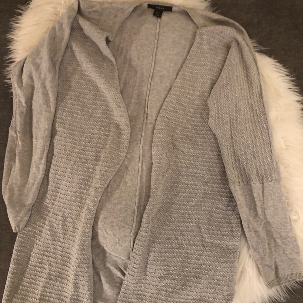 Tahari long lightweight gray cardigan